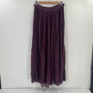 Free People FP One Women Size Small Maxi Lace Trim Boho Purple Cotton Skirt